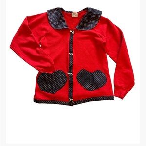 Vintage Fruit of the Loom Red  Sweater Jacket with Cow Buttons Accents